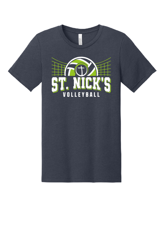 St. Nick's Volleyball Heather Navy Bella Canvas Tee~ Unisex and Youth