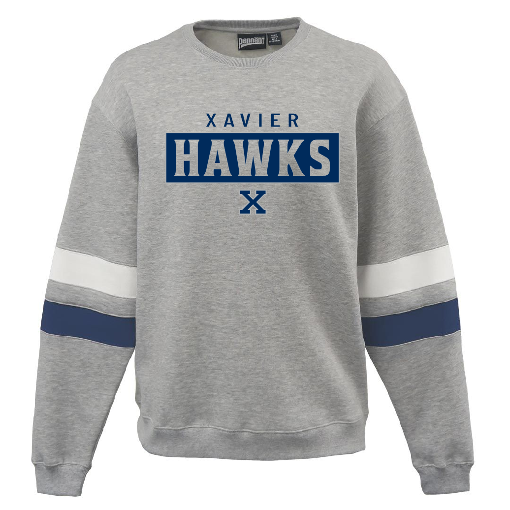 Xavier Hawks Varsity Navy and White Stripe Pennant Crew~ Unisex