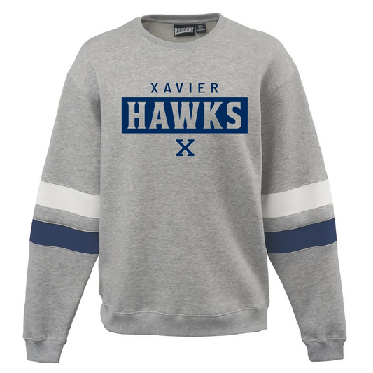 Xavier Hawks Varsity Navy and White Stripe Pennant Crew~ Unisex