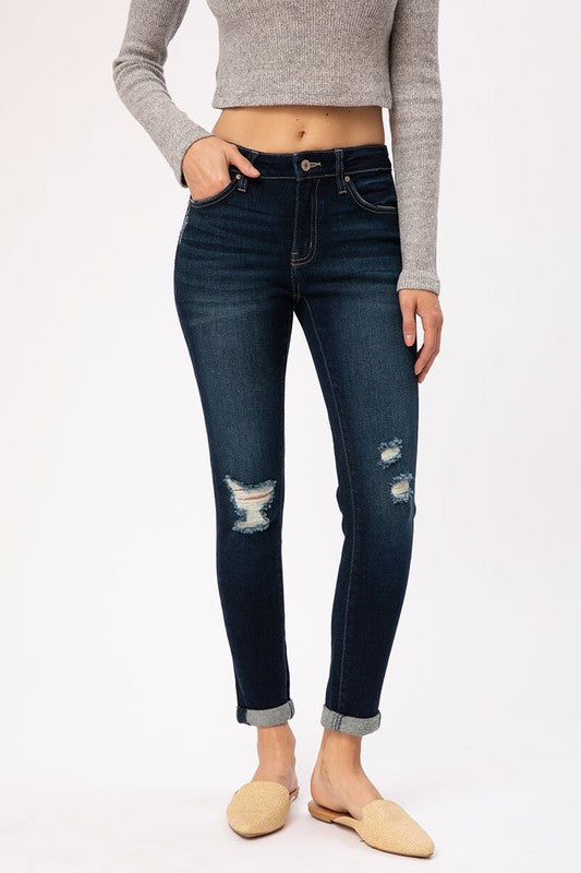 Kancan Mid Rise Distressed Ankle Skinny Jeans - KC7316D