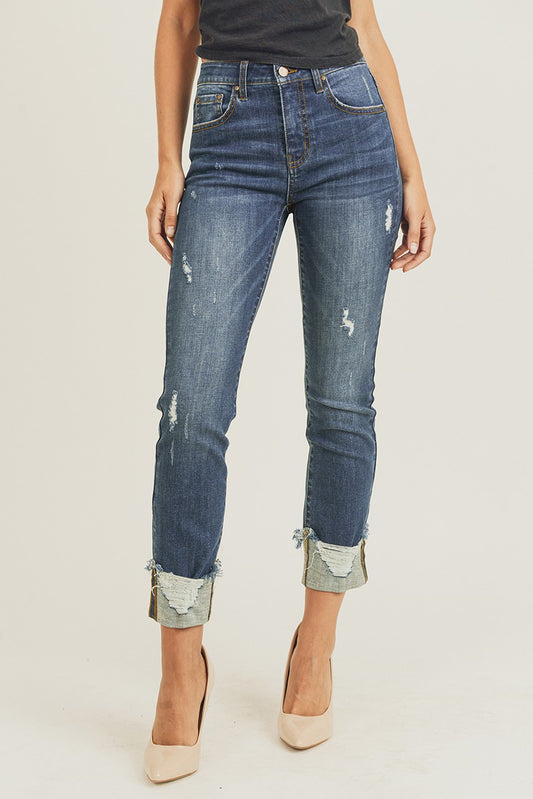 Risen Mid Rise Frayed Cuff Straight RDP1235