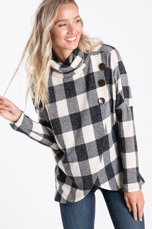 Buffalo Plaid Button Detail Top