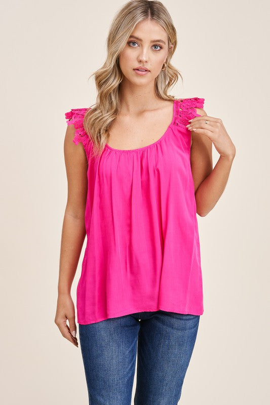 Lace Ruffle Sleeve Tank Top