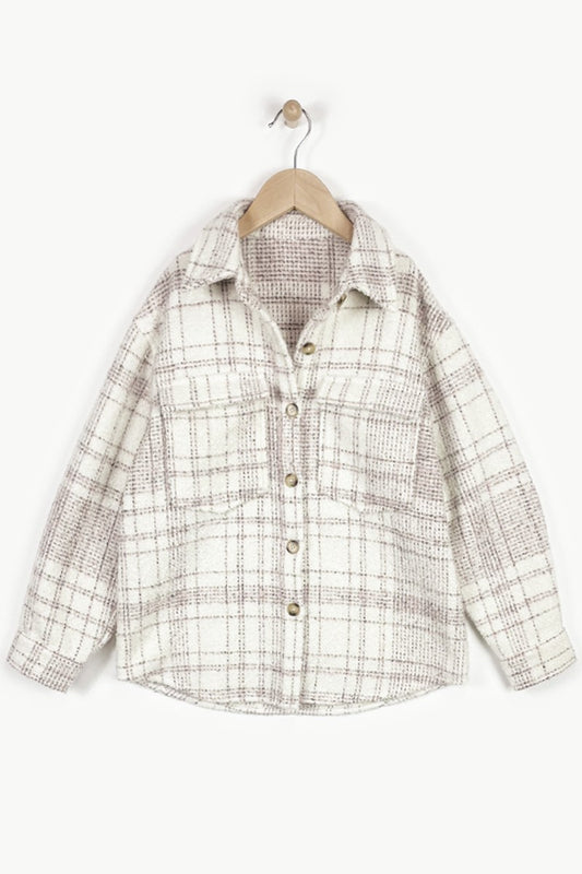 Girls Plaid Shacket with Pockets