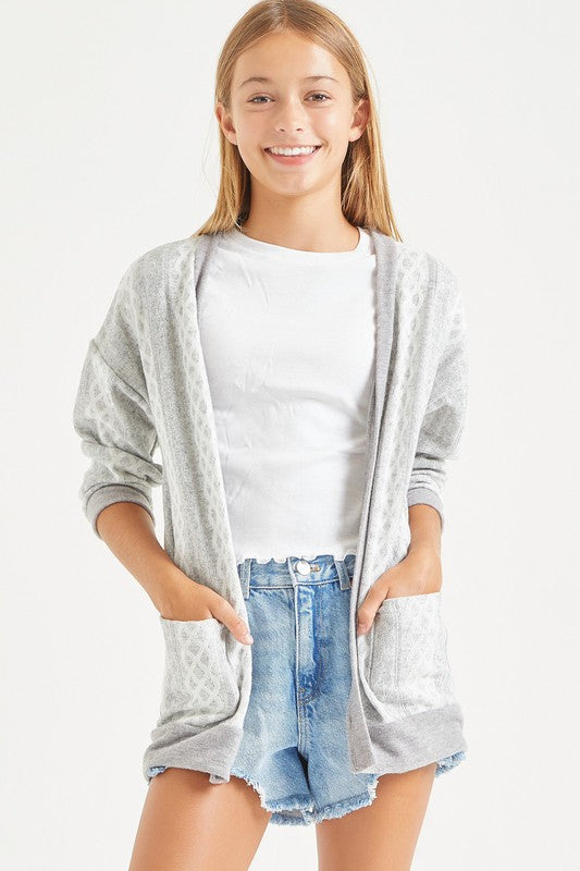 Girls Cable Knit Open Front Cardigan