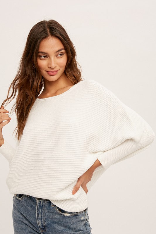 OFF WHITE OVERSIZE DOLMAN SLEEVE BOAT NECK CROP SWEATER