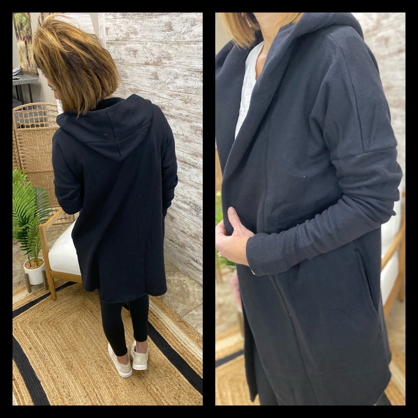 Black Open Front Longline Hoodie Cardigan