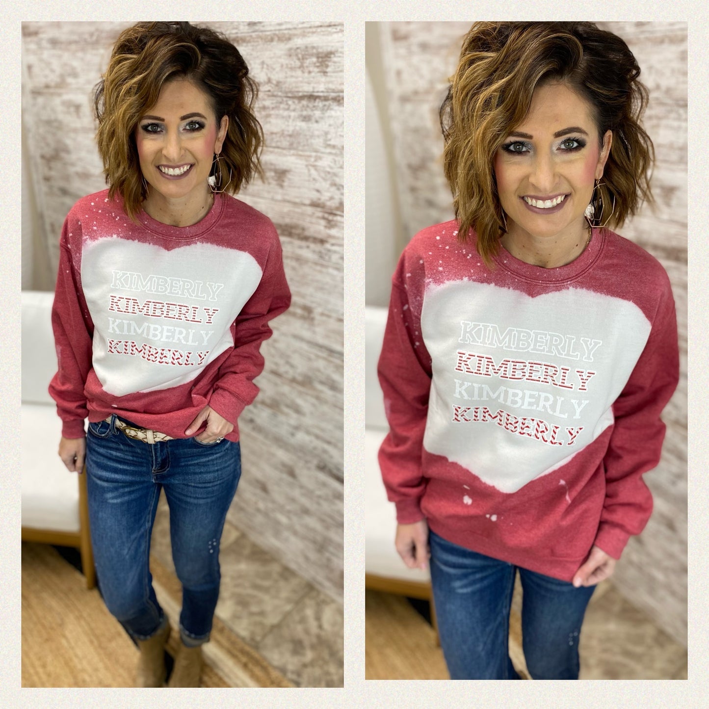 Kimberly Heather Red Bleach Crew Neck