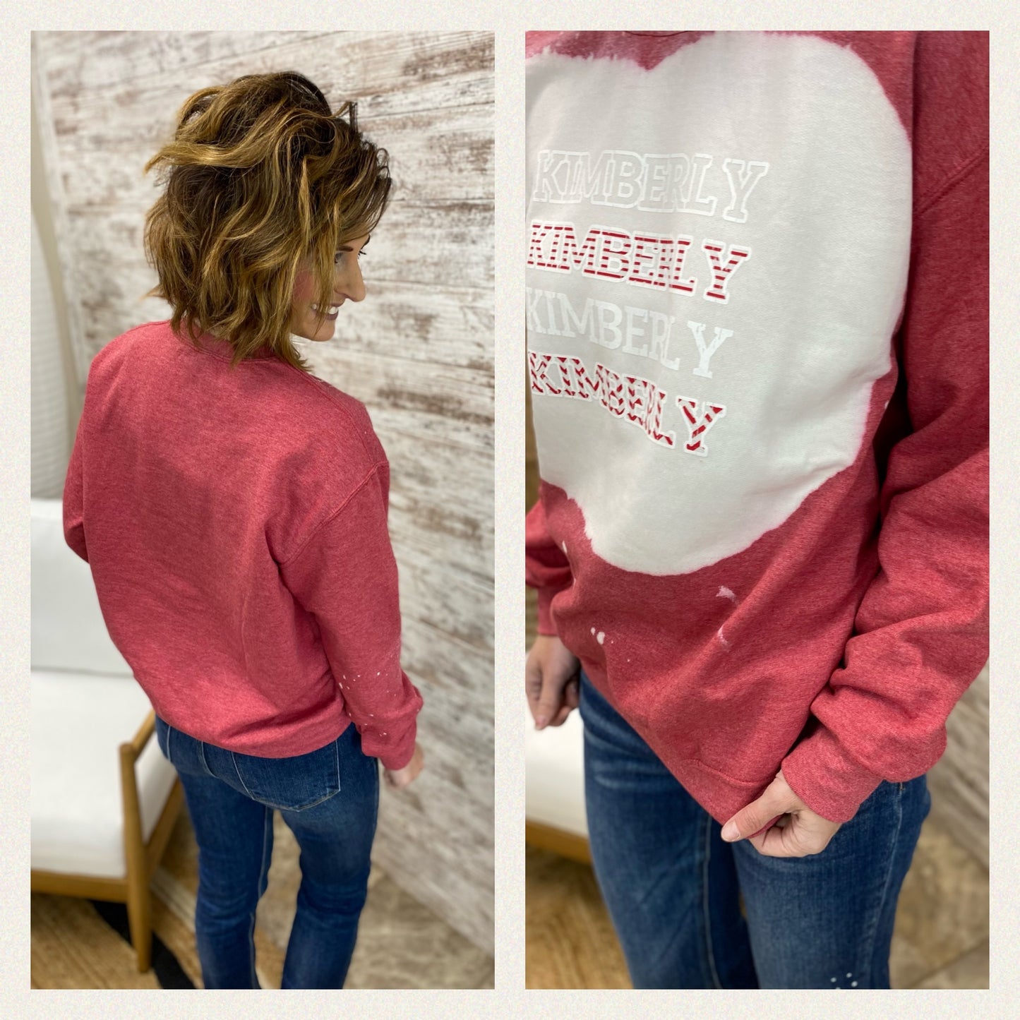 Kimberly Heather Red Bleach Crew Neck