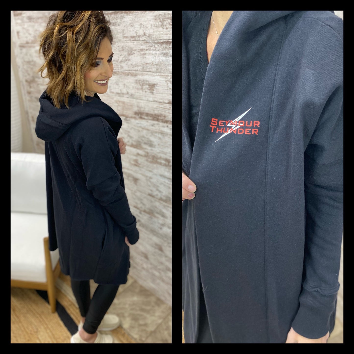 Black Open Front Longline Hoodie Cardigan