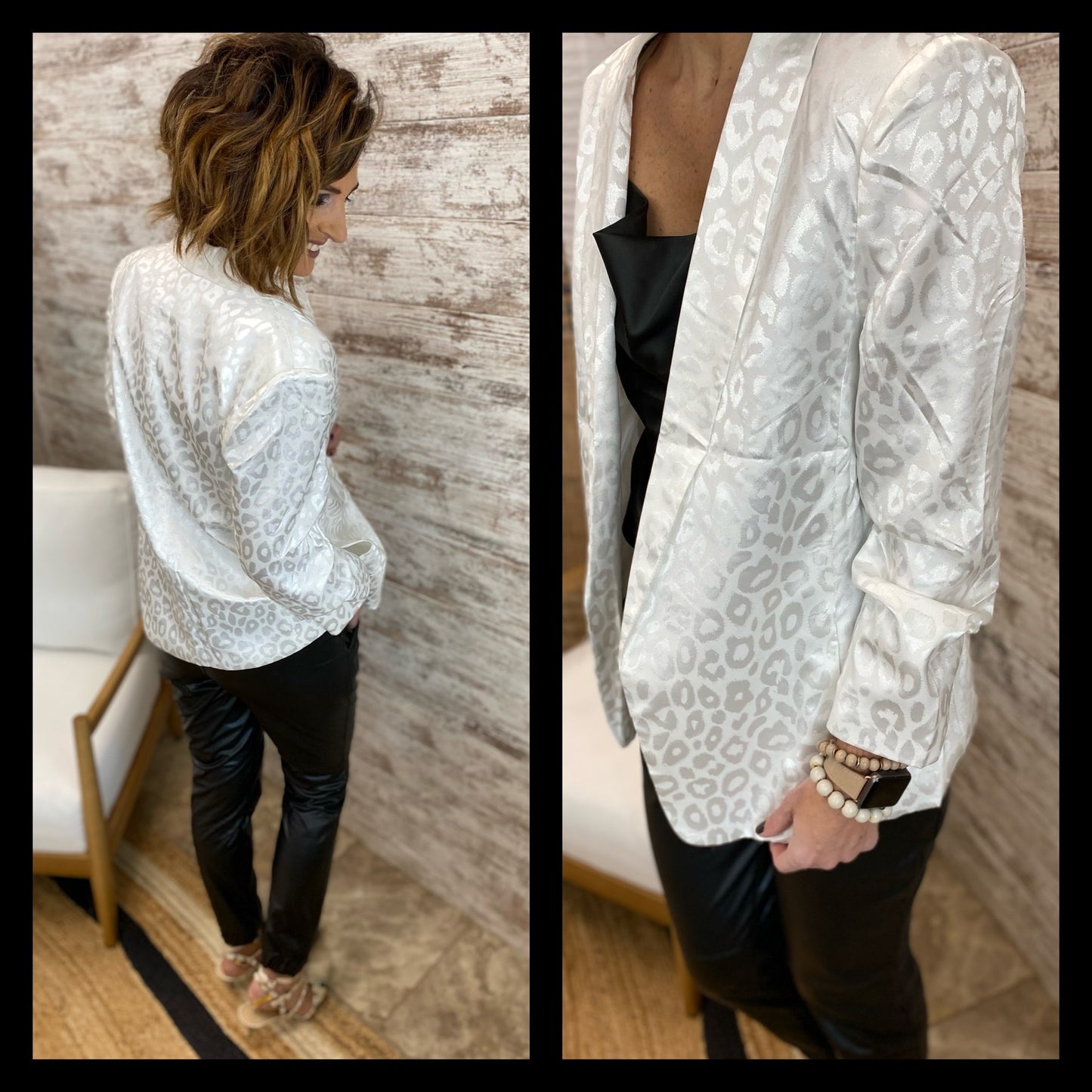 OFF WHITE ANIMAL PRINT SHAWL BLAZER