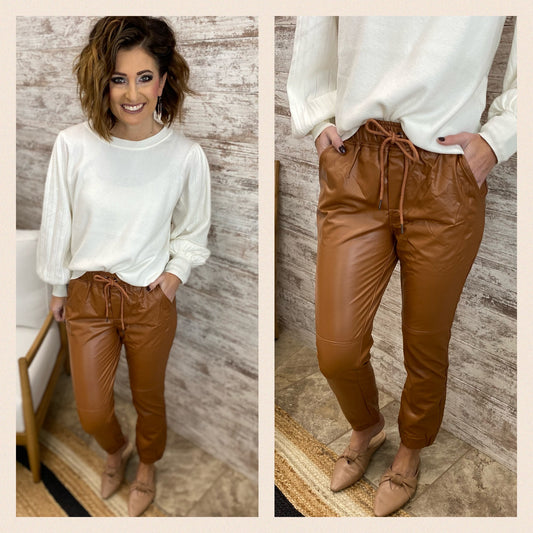 FAUX LEATHER JOGGER PANTS