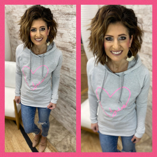 Grey and White Lightweight Pullover Heart Hood