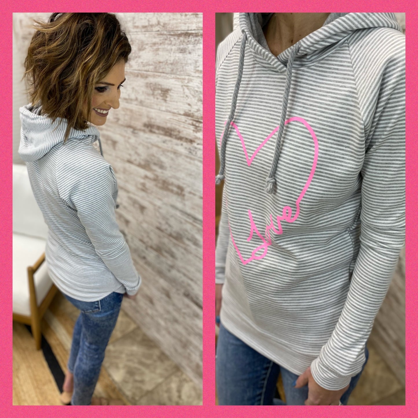 Grey and White Lightweight Pullover Heart Hood