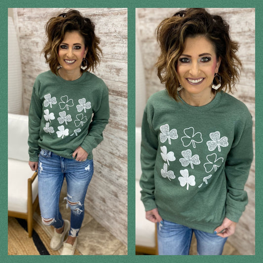 Dark Green Multi Clover Crewneck