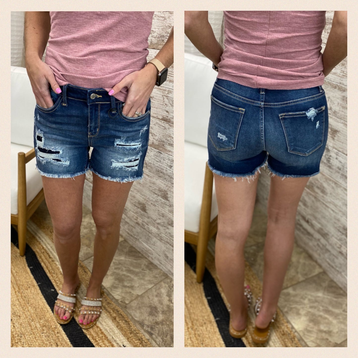 Judy Blue Mid Rise Patch Cut Off Shorts ~ 15205