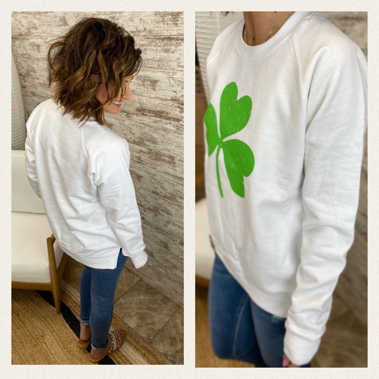 Pistachio Clover White Crewneck