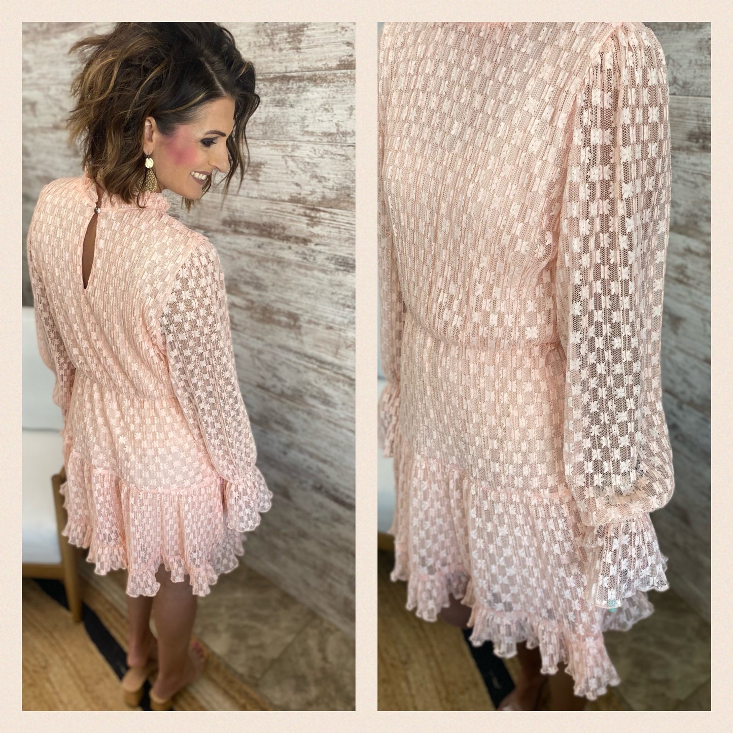 Mock Neck Lace Dress *Peach*