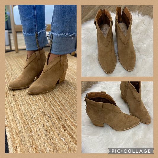 TAUPE BACK ZIPPER CHUNKY ANKLE BOOTS