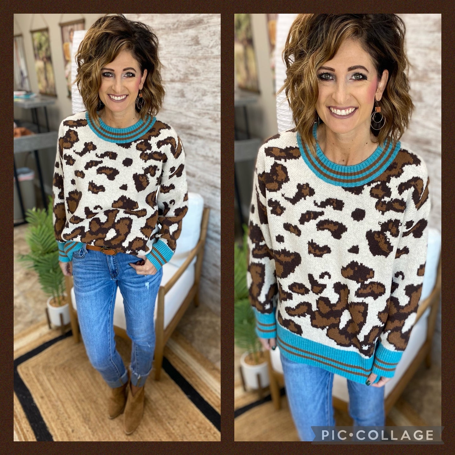 Brown and Mint Leopard Sweater