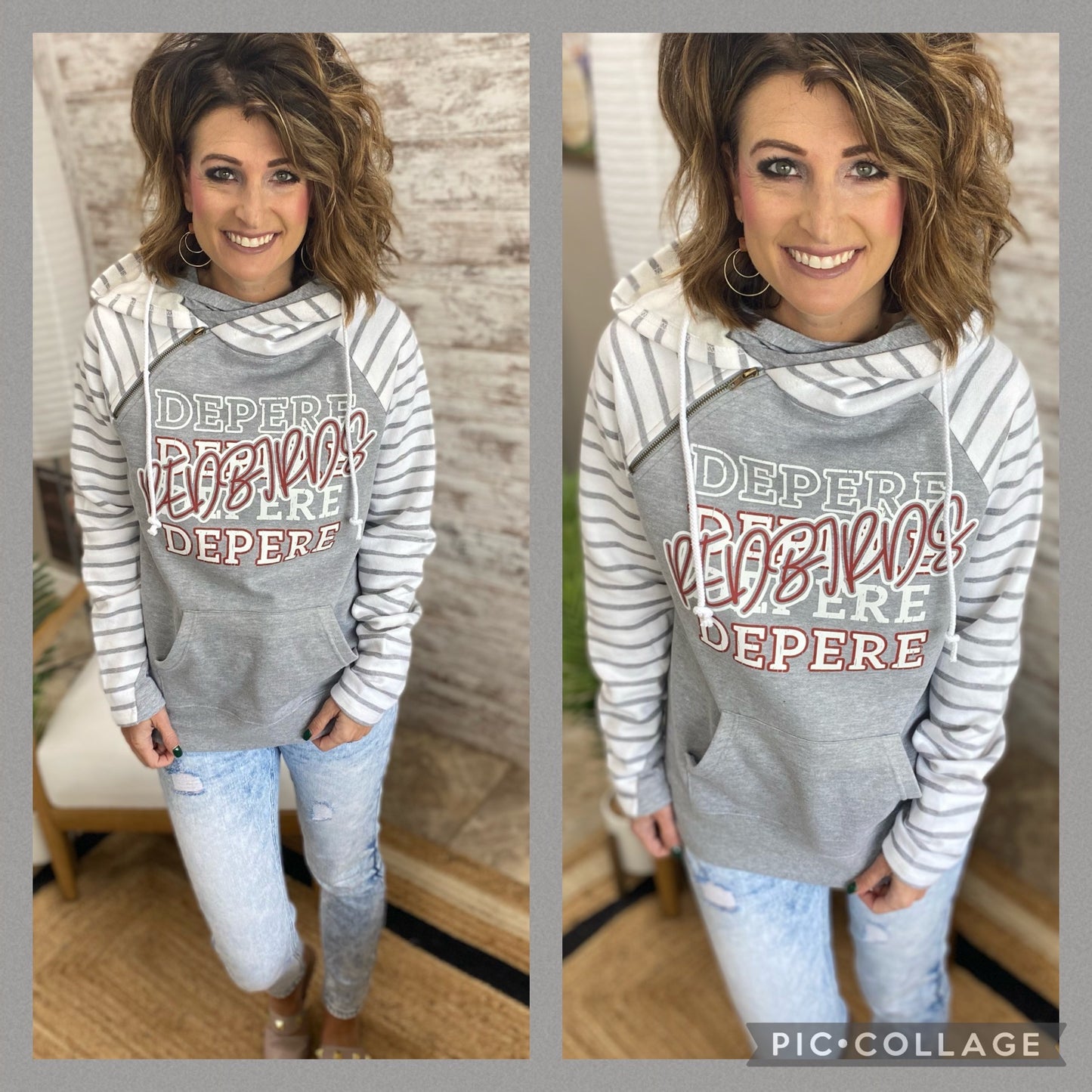 Depere Redbirds Grey Striped Enza Hoodie **Made to Order**