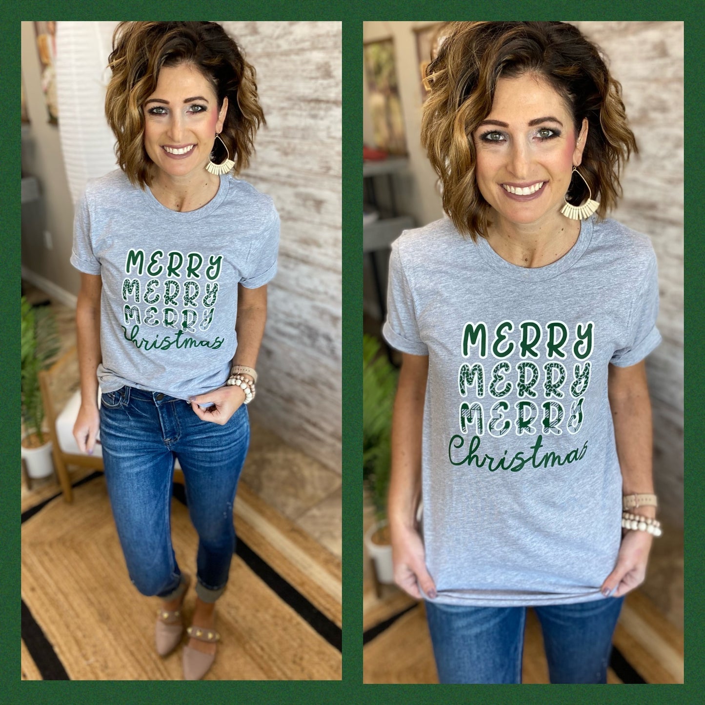 Forest Green Multi Merry Christmas Tee