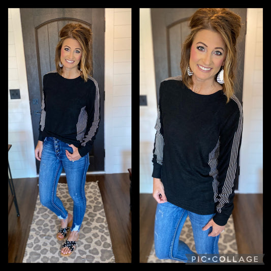 Black Striped Contrast Pullover