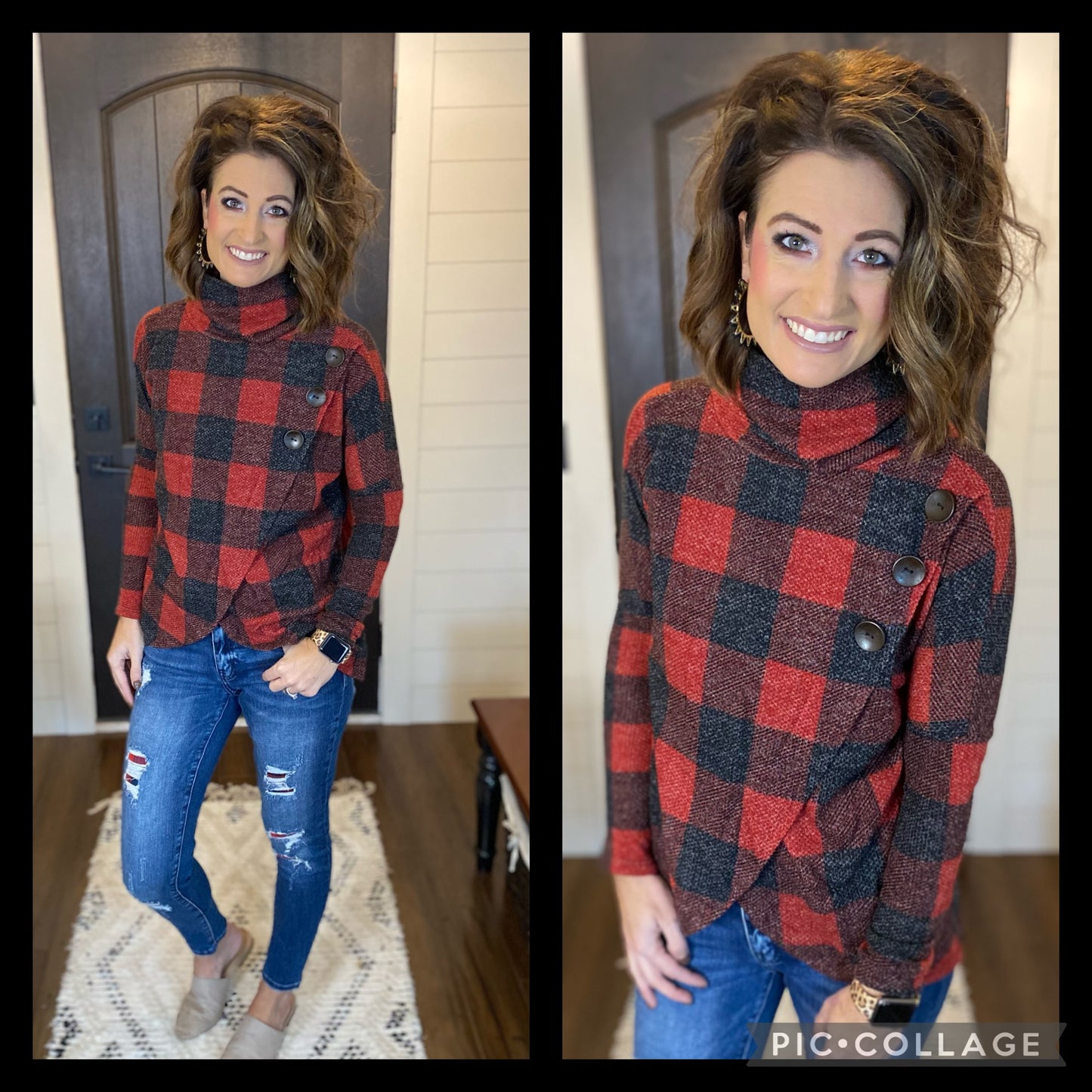 Buffalo Plaid Button Detail Top