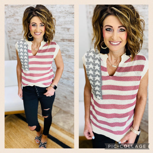 AMERICAN FLAG PRINT SWEATER VEST